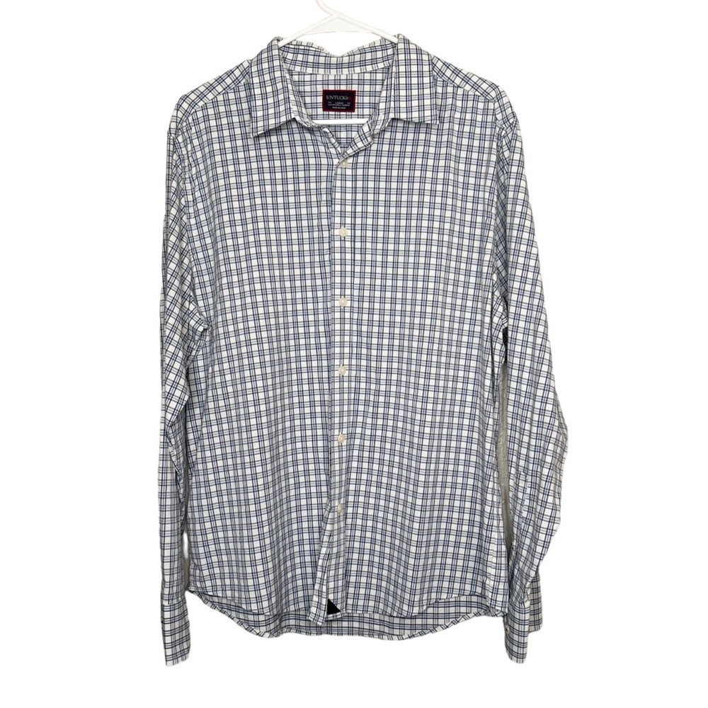 UNTUCKIT Mens Size L Blue Plaid Button Up Shirt Long Sleeve Stretch